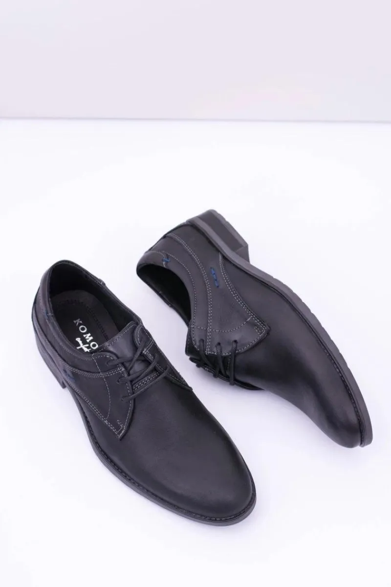 Best Boto Eleganckie Męskie Skórzane Półbuty Czarne Santiago