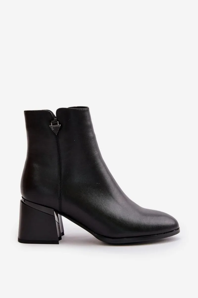 Botki Skórzane|Botki Na Słupku>Buty damskie Vinceza Eleganckie Ocieplane Botki Damskie Z Naturalnej Skóry Czarne Vinceza 77106