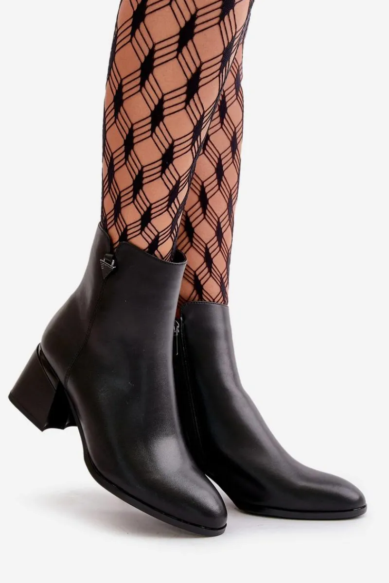 Botki Skórzane|Botki Na Słupku>Buty damskie Vinceza Eleganckie Ocieplane Botki Damskie Z Naturalnej Skóry Czarne Vinceza 77106