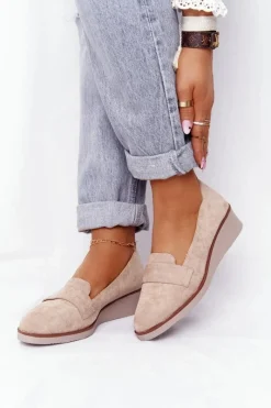 Discount Eleganckie Półbuty Na Koturnie Vinceza 10599 Zamszowe Beżowe Damskie Półbuty Lakierowane