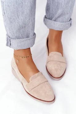 Discount Eleganckie Półbuty Na Koturnie Vinceza 10599 Zamszowe Beżowe Damskie Półbuty Lakierowane