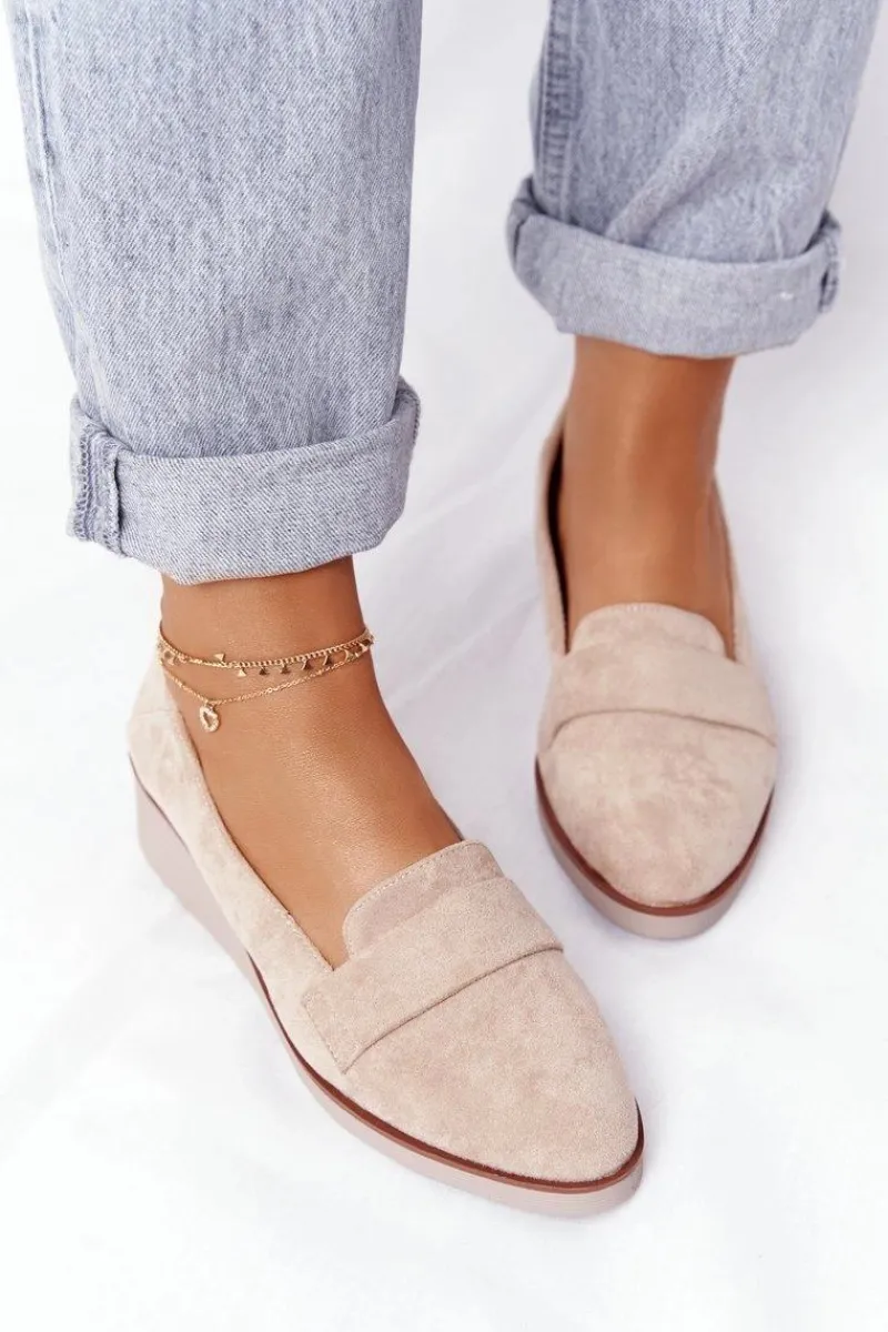 Discount Eleganckie Półbuty Na Koturnie Vinceza 10599 Zamszowe Beżowe Damskie Półbuty Lakierowane