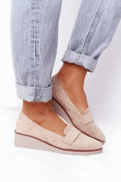 Discount Eleganckie Półbuty Na Koturnie Vinceza 10599 Zamszowe Beżowe Damskie Półbuty Lakierowane