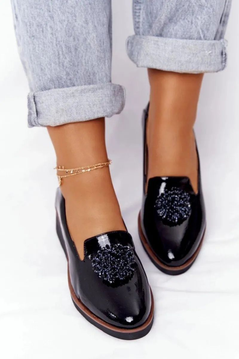 Półbuty Lakierowane>Buty damskie Vinceza Eleganckie Półbuty Na Koturnie Vinceza 10580 Lakierowane Czarne