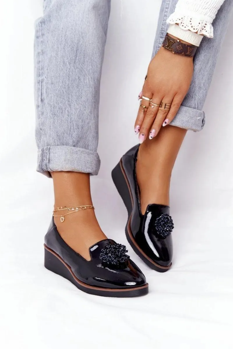 Półbuty Lakierowane>Buty damskie Vinceza Eleganckie Półbuty Na Koturnie Vinceza 10580 Lakierowane Czarne