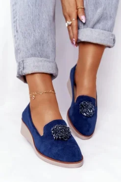 Discount Buty damskie Vinceza Eleganckie Półbuty Na Koturnie Vinceza 10580 Zamszowe Granatowe