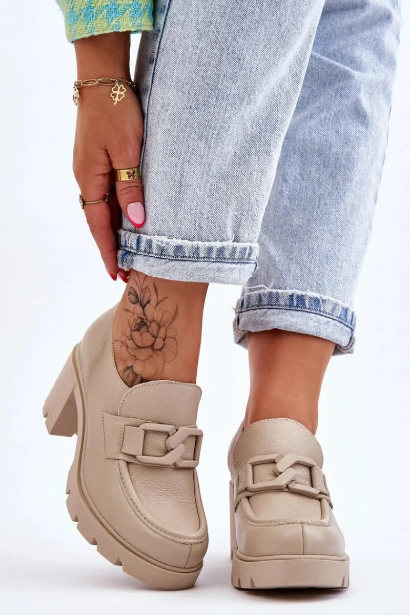 Boto Eleganckie Półbuty Na Słupku Z Ozdobą Beżowe Lemar Harmell