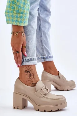 Boto Eleganckie Półbuty Na Słupku Z Ozdobą Beżowe Lemar Harmell