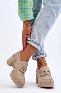 Boto Eleganckie Półbuty Na Słupku Z Ozdobą Beżowe Lemar Harmell