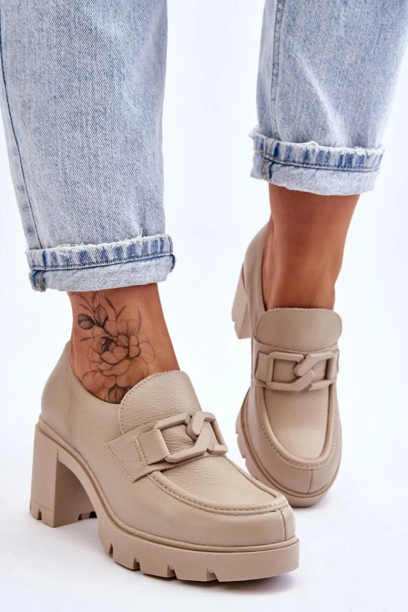 Boto Eleganckie Półbuty Na Słupku Z Ozdobą Beżowe Lemar Harmell