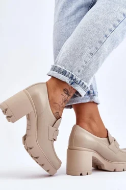 Boto Eleganckie Półbuty Na Słupku Z Ozdobą Beżowe Lemar Harmell
