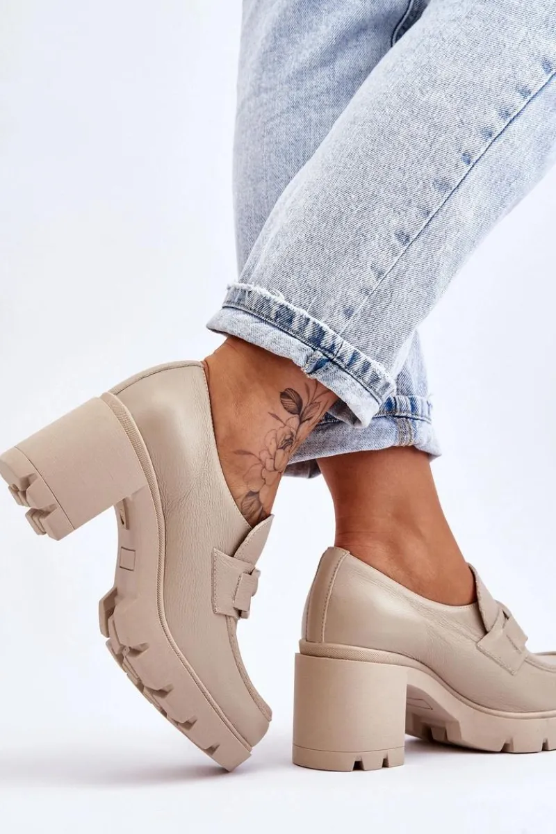 Boto Eleganckie Półbuty Na Słupku Z Ozdobą Beżowe Lemar Harmell