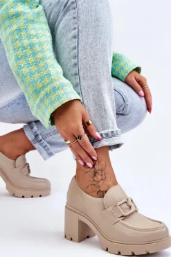 Boto Eleganckie Półbuty Na Słupku Z Ozdobą Beżowe Lemar Harmell