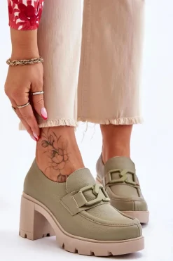 Półbuty Skórzane>Boto Eleganckie Półbuty Na Słupku Z Ozdobą Zielone Lemar Harmell Zielony