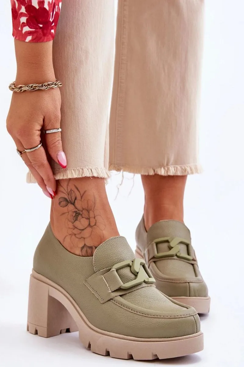 Półbuty Skórzane>Boto Eleganckie Półbuty Na Słupku Z Ozdobą Zielone Lemar Harmell Zielony