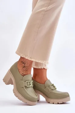 Półbuty Skórzane>Boto Eleganckie Półbuty Na Słupku Z Ozdobą Zielone Lemar Harmell Zielony