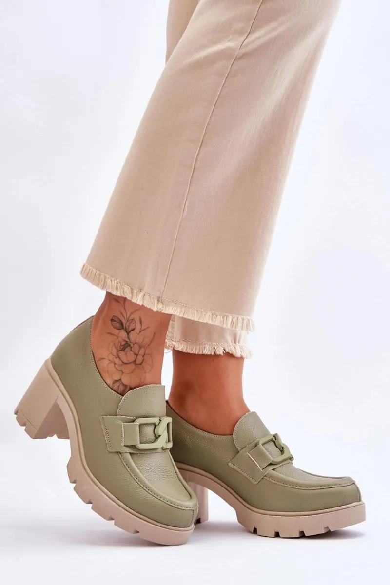 Półbuty Skórzane>Boto Eleganckie Półbuty Na Słupku Z Ozdobą Zielone Lemar Harmell Zielony