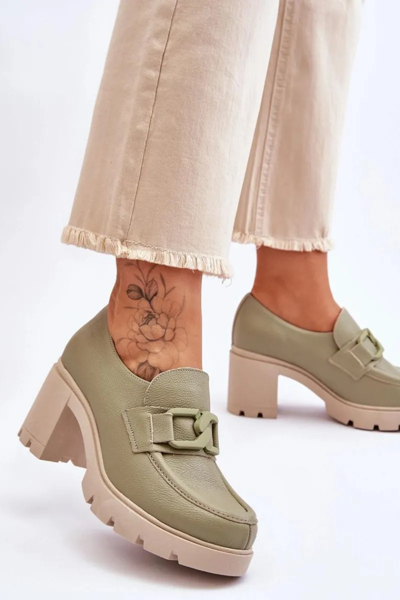 Półbuty Skórzane>Boto Eleganckie Półbuty Na Słupku Z Ozdobą Zielone Lemar Harmell Zielony