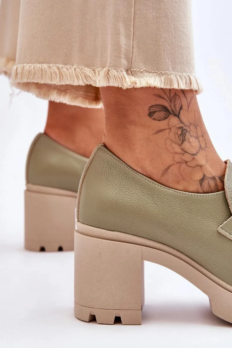 Półbuty Skórzane>Boto Eleganckie Półbuty Na Słupku Z Ozdobą Zielone Lemar Harmell Zielony