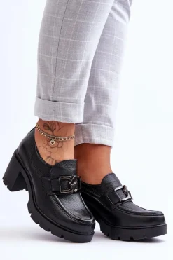 Discount Eleganckie Półbuty Na Słupku Z Ozdobą Czarne Lemar Harmell Damskie Półbuty Skórzane