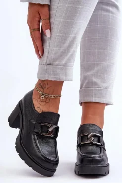 Discount Eleganckie Półbuty Na Słupku Z Ozdobą Czarne Lemar Harmell Damskie Półbuty Skórzane