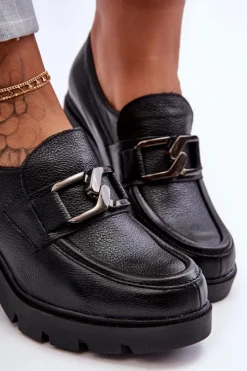 Discount Eleganckie Półbuty Na Słupku Z Ozdobą Czarne Lemar Harmell Damskie Półbuty Skórzane