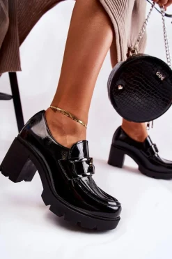 Clearance Eleganckie Półbuty Na Słupku Ze Srebrną Ozdobą Czarne Lemar Harmell Damskie Półbuty Skórzane