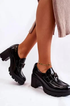 Clearance Eleganckie Półbuty Na Słupku Ze Srebrną Ozdobą Czarne Lemar Harmell Damskie Półbuty Skórzane