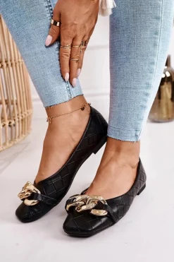 Baleriny Klasyczne>Boto Eleganckie Pikowane Baleriny Z Łańcuchem Czarne Coco
