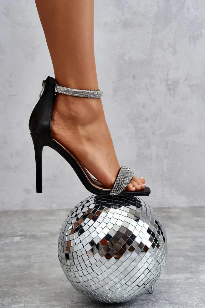 Sandały Na Obcasie>Boto Eleganckie Sandałki Na Szpilce Czarne Patricio Złoty