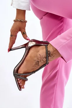 Szpilki Lakierowane|Sandały Na Obcasie>Damskie buty S.Barski Eleganckie Sandałki Na Szpilce Z Dżetami Srebrne Jenesis Srebrny