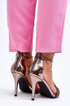 Szpilki Lakierowane|Sandały Na Obcasie></noscript>Damskie buty S.Barski Eleganckie Sandałki Na Szpilce Z Dżetami Srebrne Jenesis Srebrny