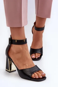 Online Evento Eleganckie Sandały Damskie Na Słupku Czarne Rosazara Czarny