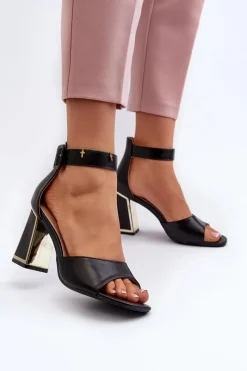 Online Evento Eleganckie Sandały Damskie Na Słupku Czarne Rosazara Czarny