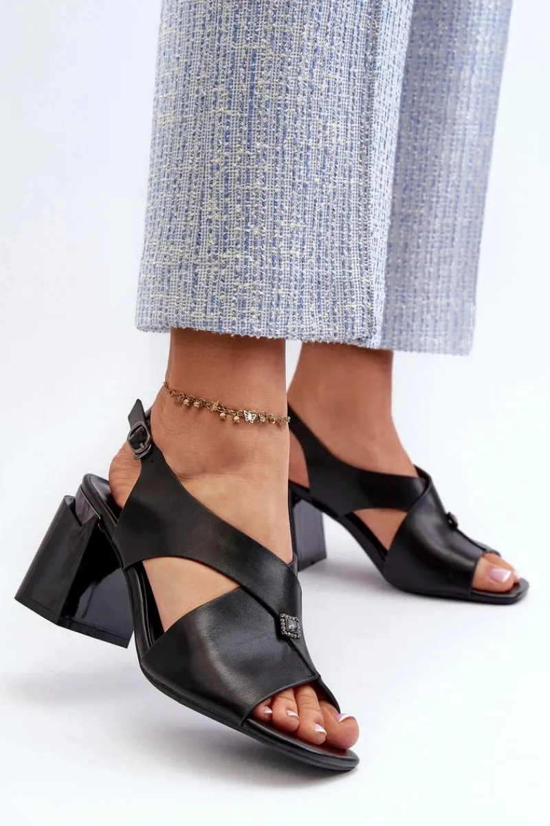 Best Buty damskie Vinceza Eleganckie Sandały Damskie Na Obcasie Słupku Eko Skórzane Czarne Asellesa