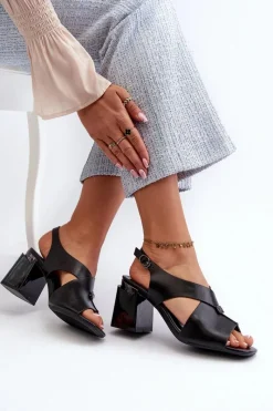 Best Buty damskie Vinceza Eleganckie Sandały Damskie Na Obcasie Słupku Eko Skórzane Czarne Asellesa