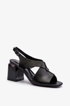 Best Buty damskie Vinceza Eleganckie Sandały Damskie Na Obcasie Słupku Eko Skórzane Czarne Asellesa