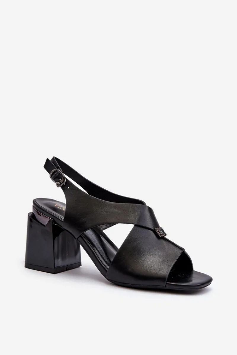 Best Buty damskie Vinceza Eleganckie Sandały Damskie Na Obcasie Słupku Eko Skórzane Czarne Asellesa
