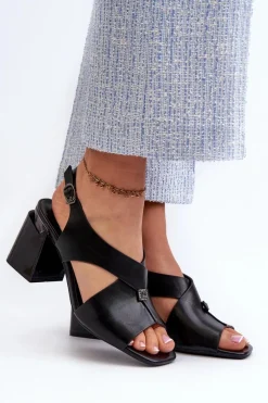 Best Buty damskie Vinceza Eleganckie Sandały Damskie Na Obcasie Słupku Eko Skórzane Czarne Asellesa