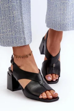 Best Buty damskie Vinceza Eleganckie Sandały Damskie Na Obcasie Słupku Eko Skórzane Czarne Asellesa