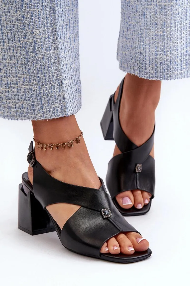 Best Buty damskie Vinceza Eleganckie Sandały Damskie Na Obcasie Słupku Eko Skórzane Czarne Asellesa