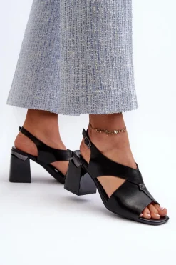 Best Buty damskie Vinceza Eleganckie Sandały Damskie Na Obcasie Słupku Eko Skórzane Czarne Asellesa