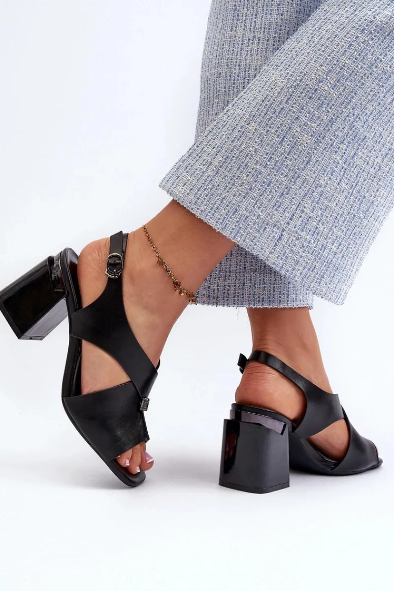 Best Buty damskie Vinceza Eleganckie Sandały Damskie Na Obcasie Słupku Eko Skórzane Czarne Asellesa