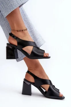 Best Buty damskie Vinceza Eleganckie Sandały Damskie Na Obcasie Słupku Eko Skórzane Czarne Asellesa