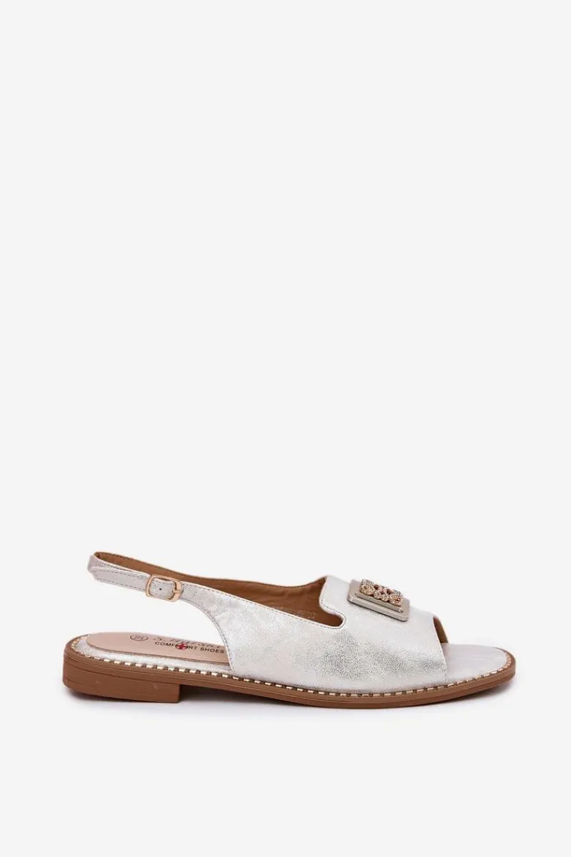 Sandały Płaskie>Damskie buty S.Barski Eleganckie Sandały Damskie Na Płaskim Obcasie Z Ozdobą S.Barski KV51-082 Srebrne Srebrny