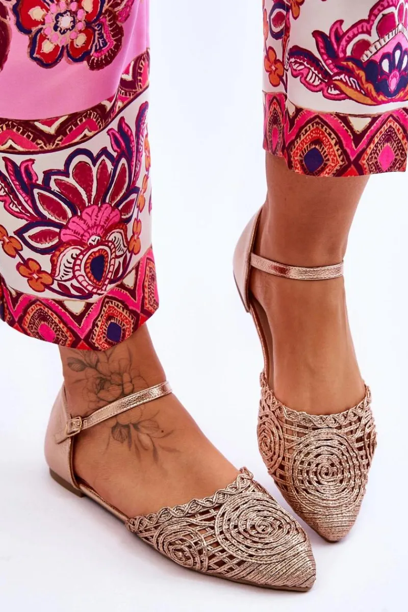 Sandały Płaskie>Boto Eleganckie Sandały Damskie Płaskie Różowe Złoto Sheia