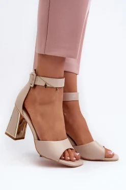Best Eleganckie Sandały Damskie Na Słupku Beżowe Rosazara Damskie Sandały Na Słupku|Sandały Na Obcasie