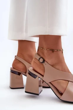 Outlet Buty damskie Vinceza Eleganckie Sandały Damskie Na Obcasie Słupku Eko Skórzane Beżowe Asellesa