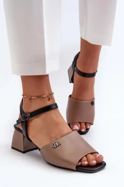 Sandały Na Obcasie>Buty damskie Vinceza Eleganckie Sandały Damskie Z Eko Skóry Na Klocku Beżowe Vattima