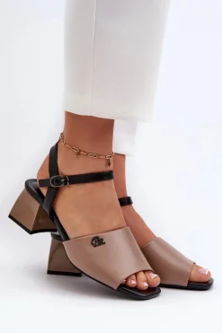 Sandały Na Obcasie></noscript>Buty damskie Vinceza Eleganckie Sandały Damskie Z Eko Skóry Na Klocku Beżowe Vattima